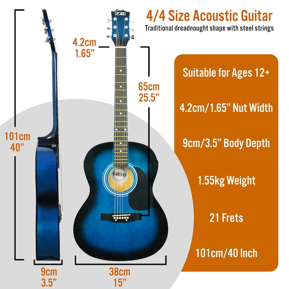 image 1 of 3rd Avenue Full Size Acoustic Guitar Pack | Orange