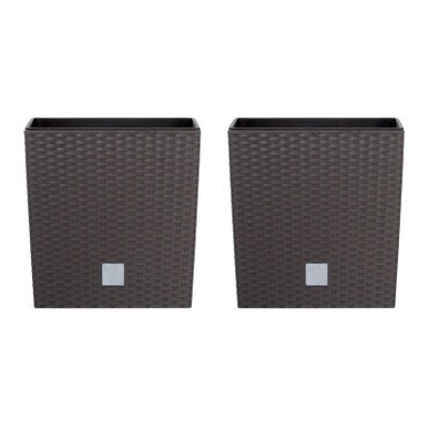 17cm Rato Rattan Design Plant Pots Square -1-2 Pack Brown Brown & Set of 2 2