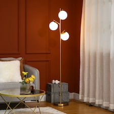 HOMCOM 3Light Tree Floor Lamps for Living Room, Modern Standing Lamp for Bedroom with Globe Lampshade, Steel Base, Bulb not Included, Gold Tone