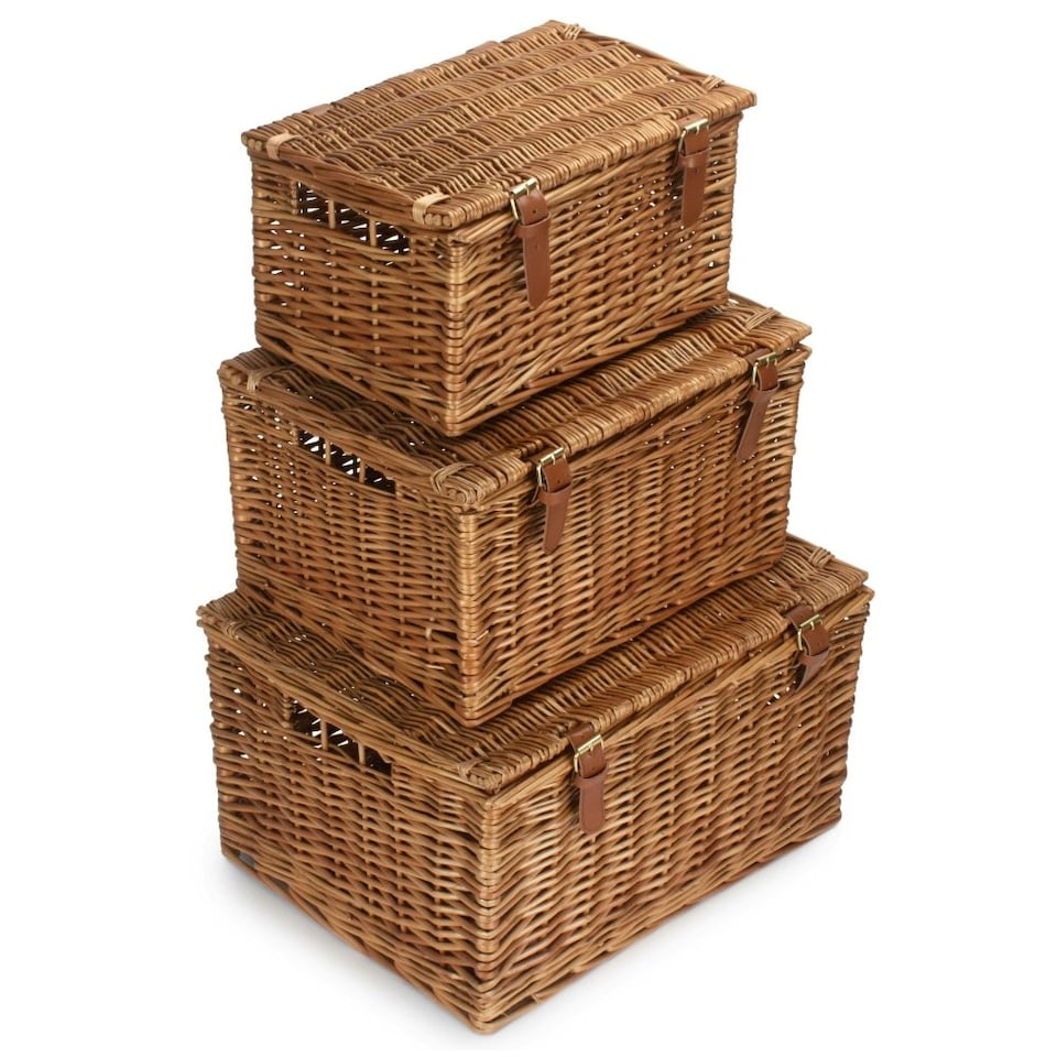 image 1 of Set of 3 Light Steamed Windsor Wicker Basket | Brown | Brown