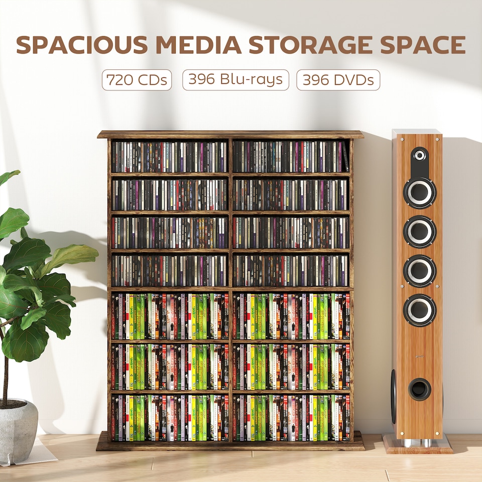 image 1 of HOMCOM CD Storage Unit DVD Tower Blu-ray Storage Shelf for Office, Brown