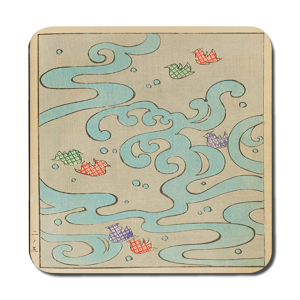 image 1 of 12 Piece Placemat And Coaster Set With Designer Artwork And Wood Bottom