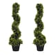 image 1 of Outsunny 90cm3FT Artificial Trees, Spiral Topiary Trees w Pot Set Of 2, Fake Indoor Greenery Plant Home Office Garden Decor Green