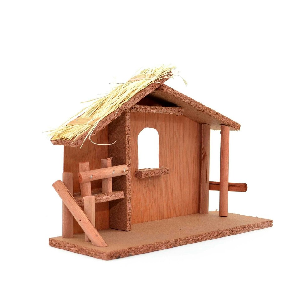 image 1 of LARGE Handmade Nativity Scene Birth Jesus Christ Wooden Stable Figurine House Sculpture Christmas Decoration Xmas Décor, W
