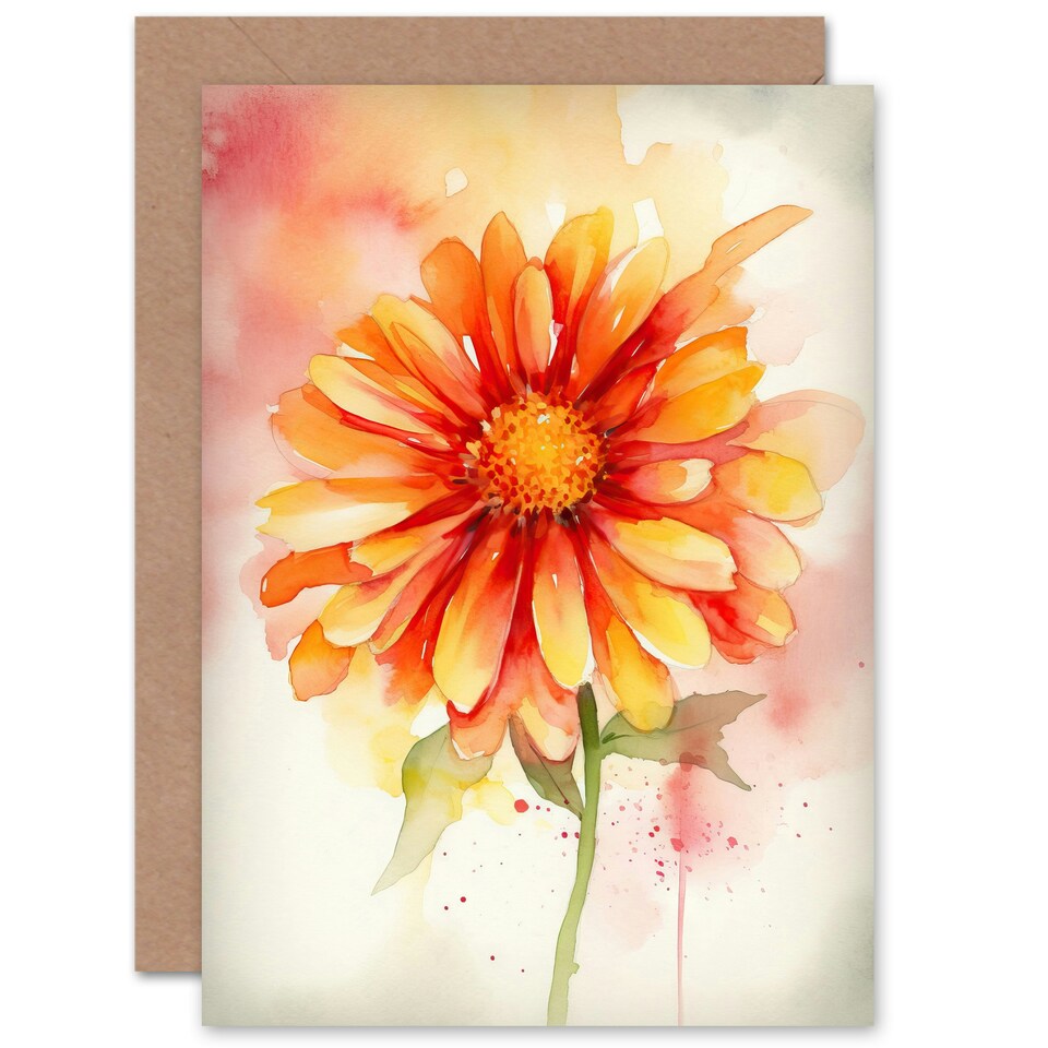 image 1 of Single Gerbera Daisy Soft Watercolour Birthday Card