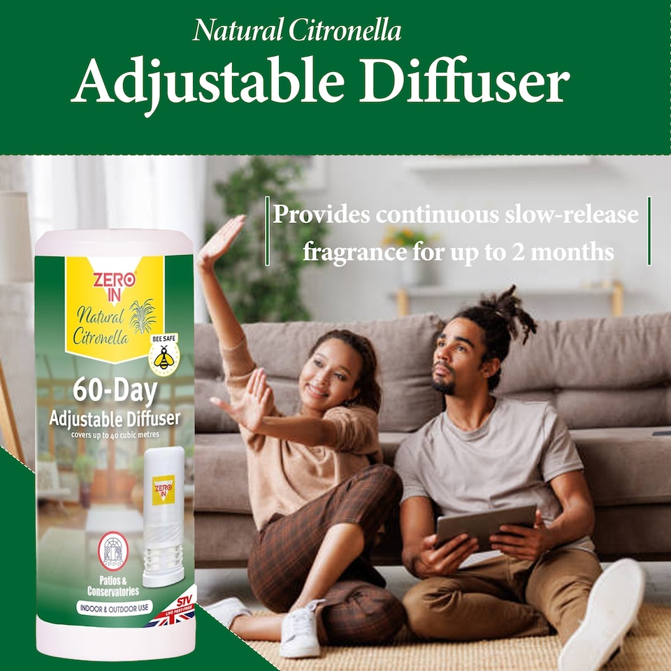 image 1 of Zero In 60 Day Citronella Diffuser Adjustable Release Portable Insect Repellent Air Freshener Indoor Outdoor 40m3 Travel Pack of 6