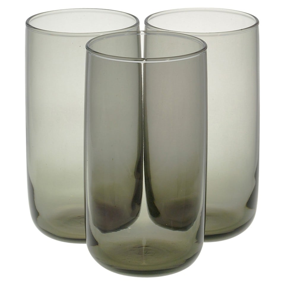 image 1 of Modern Drinking Coloured Glasses Water Dining Juice Tumbler | Clear | Dark Grey 365ml | Set of 6