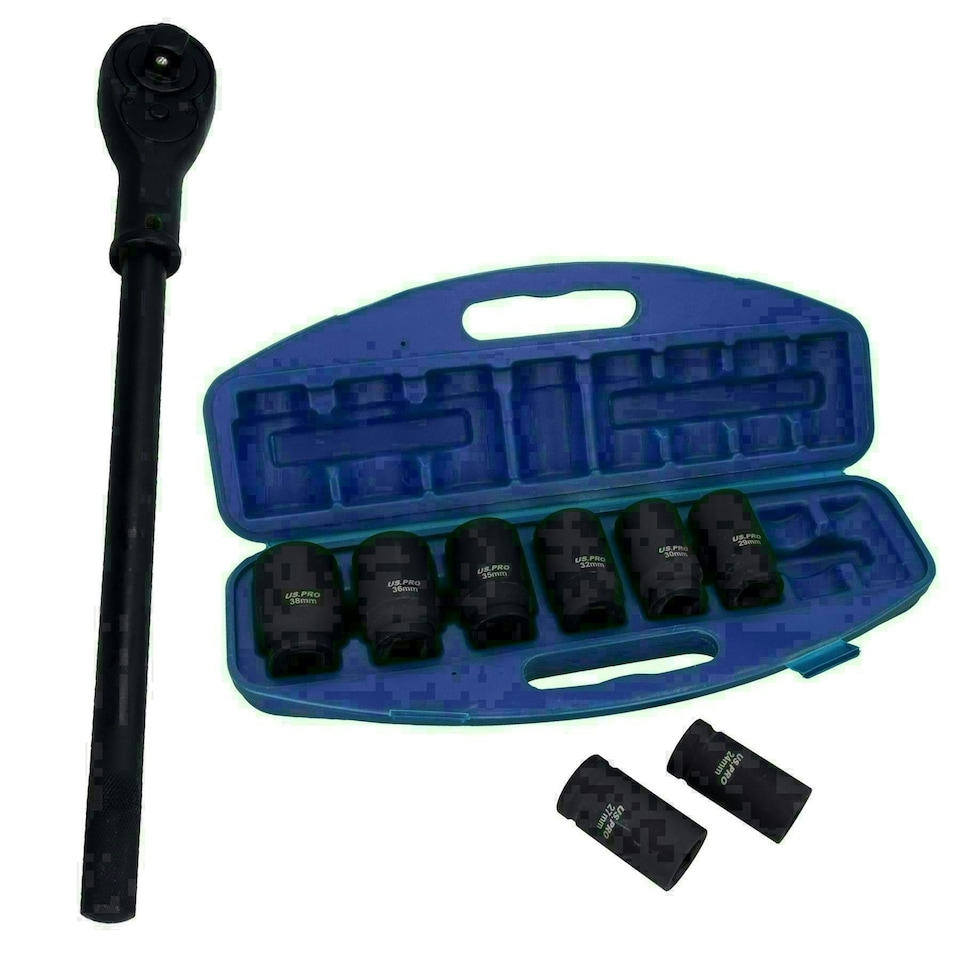 image 1 of 3/4" Ratchet 20 teeth 500mm Total Length + 8 Deep Impact Sockets 24 - 38mm
