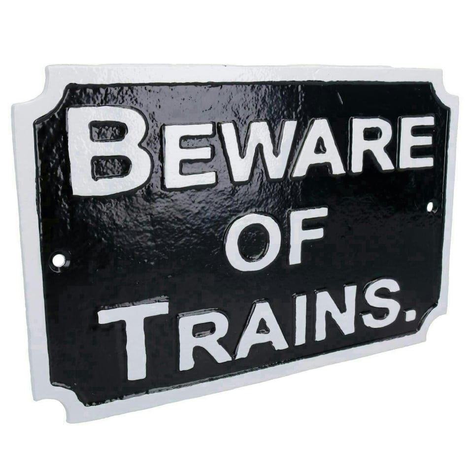 image 1 of Beware Train Cast Iron Railway Sign Plaque Door Wall House Fence Gate Garden