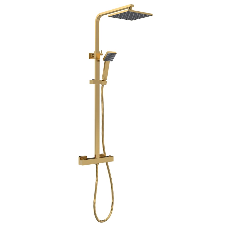 image 1 of Thermostatic Shower Kit Fixed Head Adjustable Handset Brushed Brass | Copper | Brushed Brass | 1