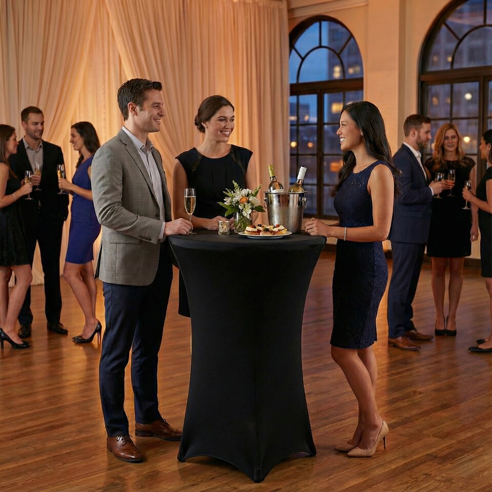 image 1 of Stretch Cocktail Bar Fitted Table Cloth Cover Skirt Spandex Decorative | Black | 4xBlack