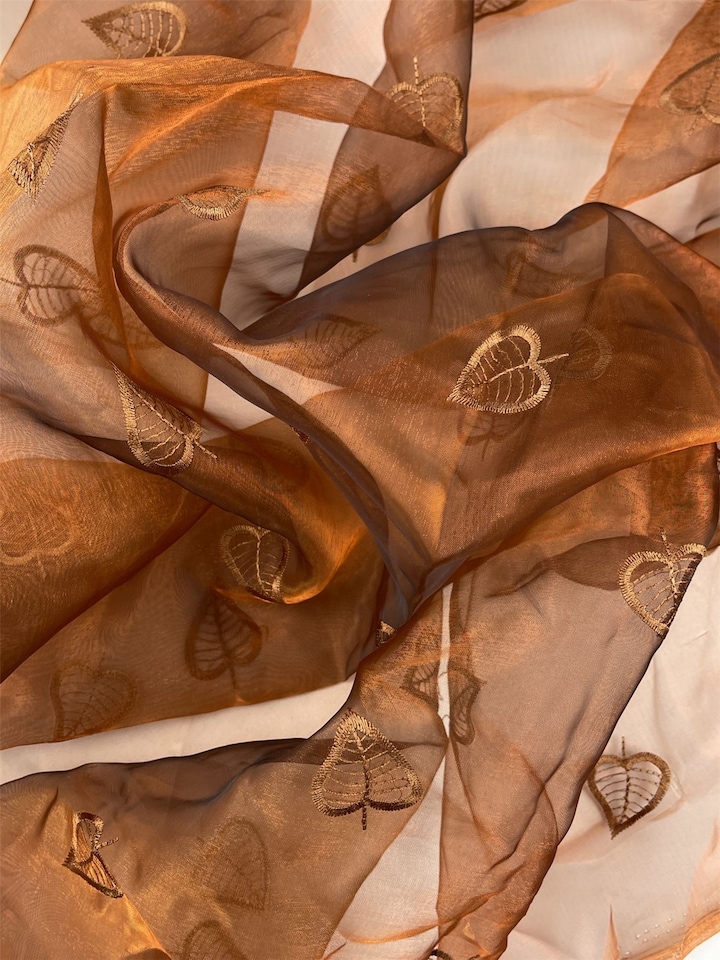 Orange Embroidered Organza Fabric for Dressmaking, 140cm / 55" Wide - per metre