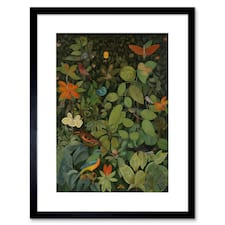 Audubon Style Birds Insects Jungle 9x7" Black Framed Wall Art Print