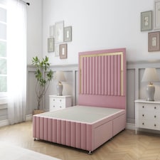Sloomy Boston Gold Pink Plush Divan Bed Base 4 Drawers With 26 Inch Strutted Headboard & 12 Inch Matching Footboard | Pink | Pink | King | 1