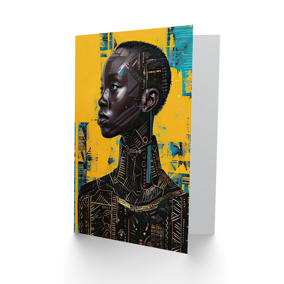 image 1 of Futuristic Beautiful African Woman Him Her Birthday Card