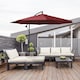 image 2 of Outsunny 3m Garden Banana Parasol Cantilever Umbrella, Wine Red