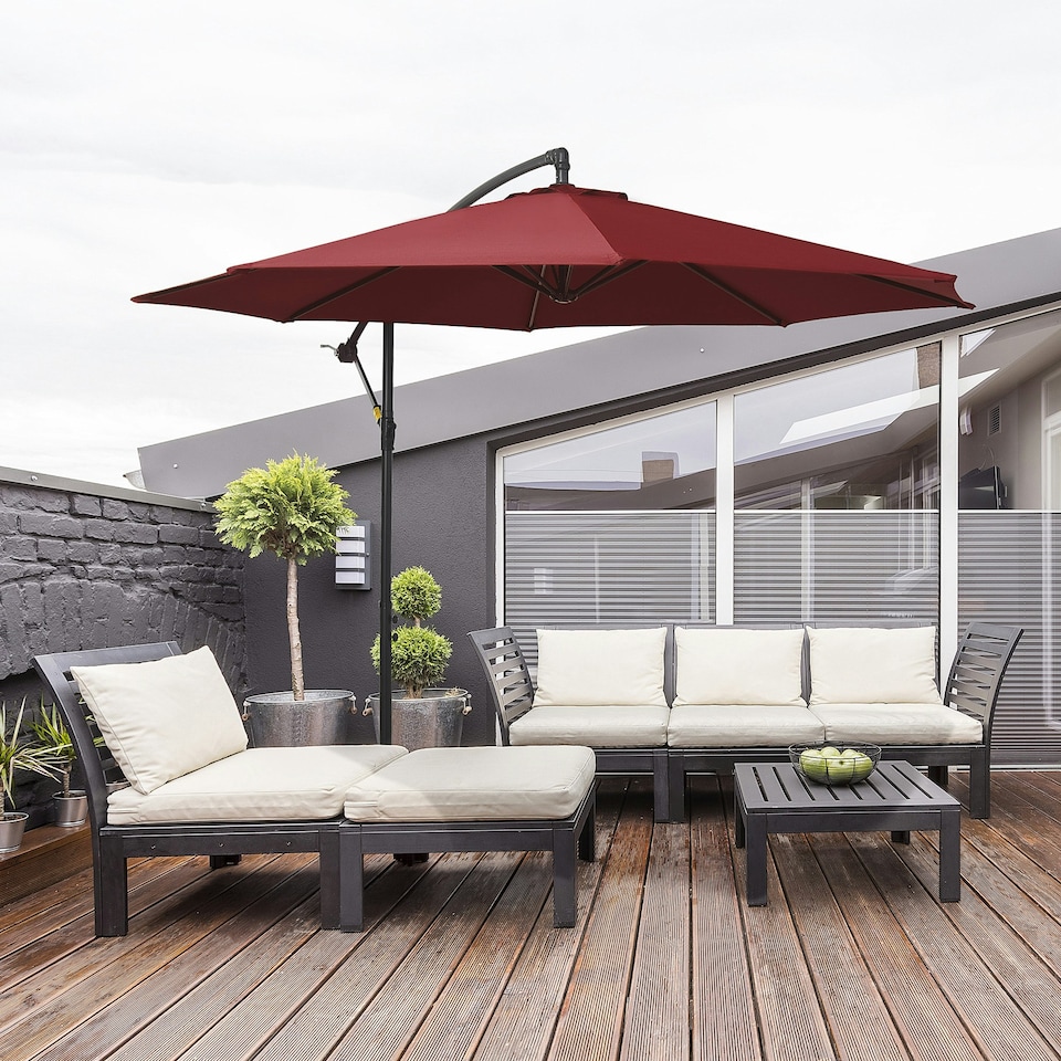 image 1 of Outsunny 3m Garden Banana Parasol Cantilever Umbrella, Wine Red