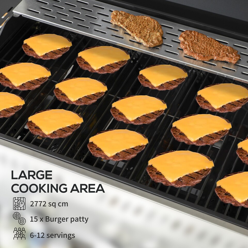 image 1 of Outsunny 4+1 Burner Propane Gas Barbecue Grill with Thermometer, Bottle Opener