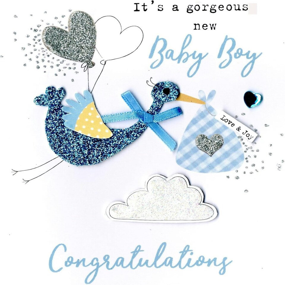 image 1 of Blue Stork New Baby Boy Congratulations Card