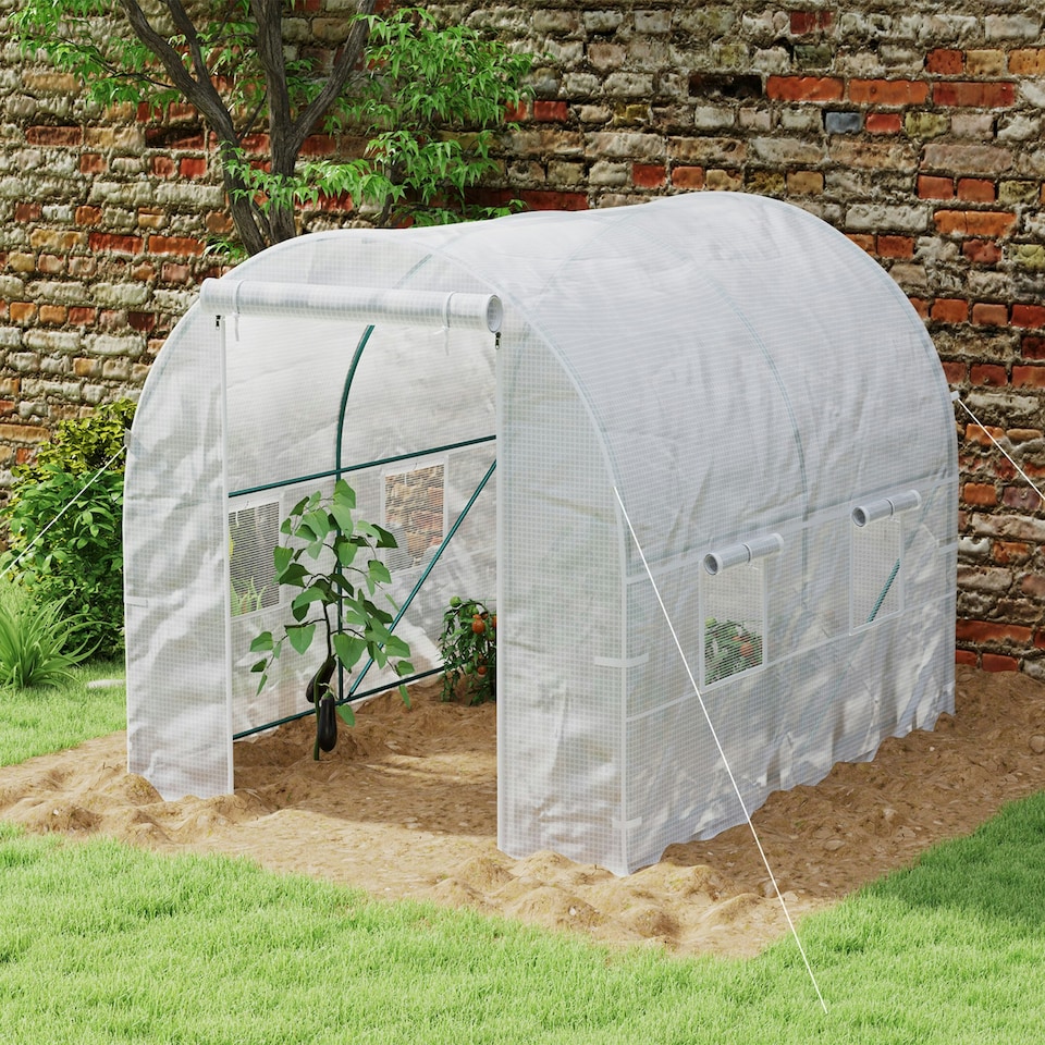 image 1 of Outsunny Polytunnel Greenhouse Outdoor Grow House Roll Up Door Windows 2x2.5m