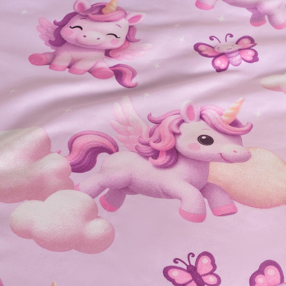 image 1 of OHS Kids Unicorn Microfibre Bedding Set Duvet Cover with Pillowcase | Purple | Lilac | Single