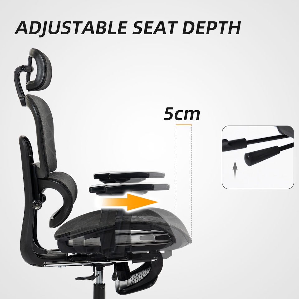 image 1 of HOMCOM Ergonomic Office Chair, Mesh High Back Computer Desk Chair with 3 Level Adjustable Back, Adjustable Lumbar Support, Swivel Recliner with 3D Armrest, Headrest, Footrest, Black | Black