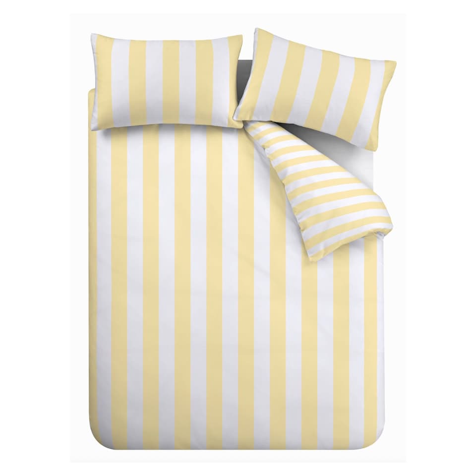 image 1 of Catherine Lansfield Cove Stripe Reversible Duvet Cover Set | Yellow | King