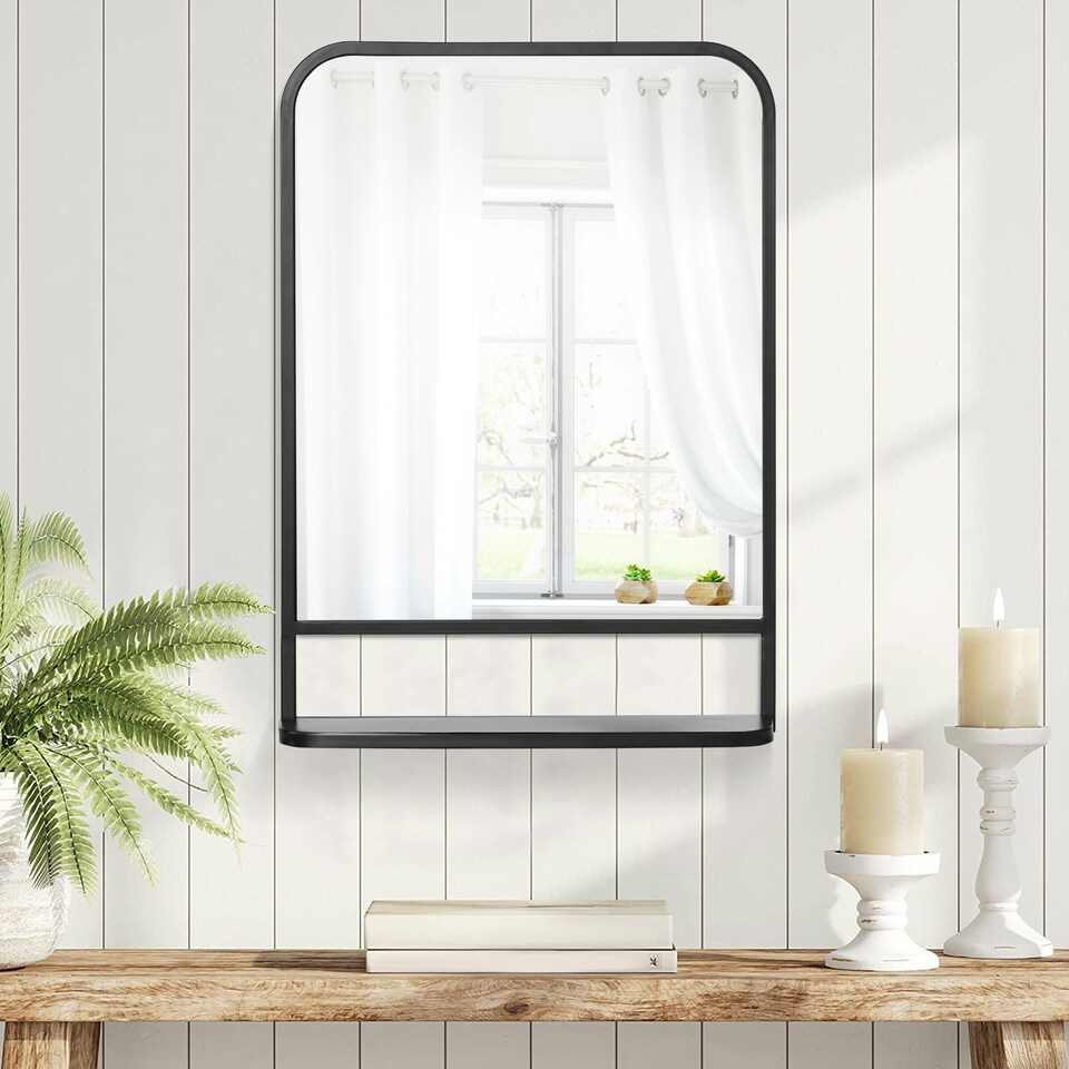 image 1 of HOMCOM Rectangle Wall Mirror with Shelf 70 x 50 cm, for Living Room, Bedroom