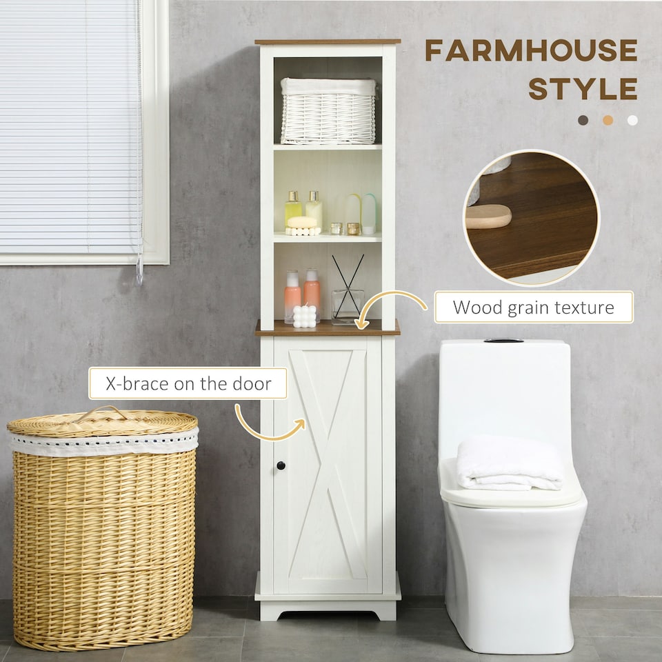 image 1 of kleankin Tall Bathroom Cabinet Storage Cupboard with Door, Adjustable Shelves