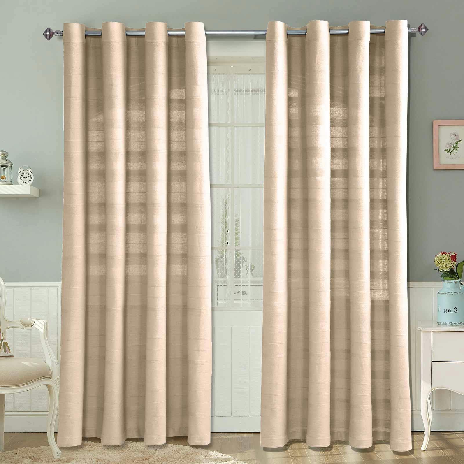 Homescapes Cotton Rajput Ribbed Natural Curtain Pair - 66 x 72 Inches ...