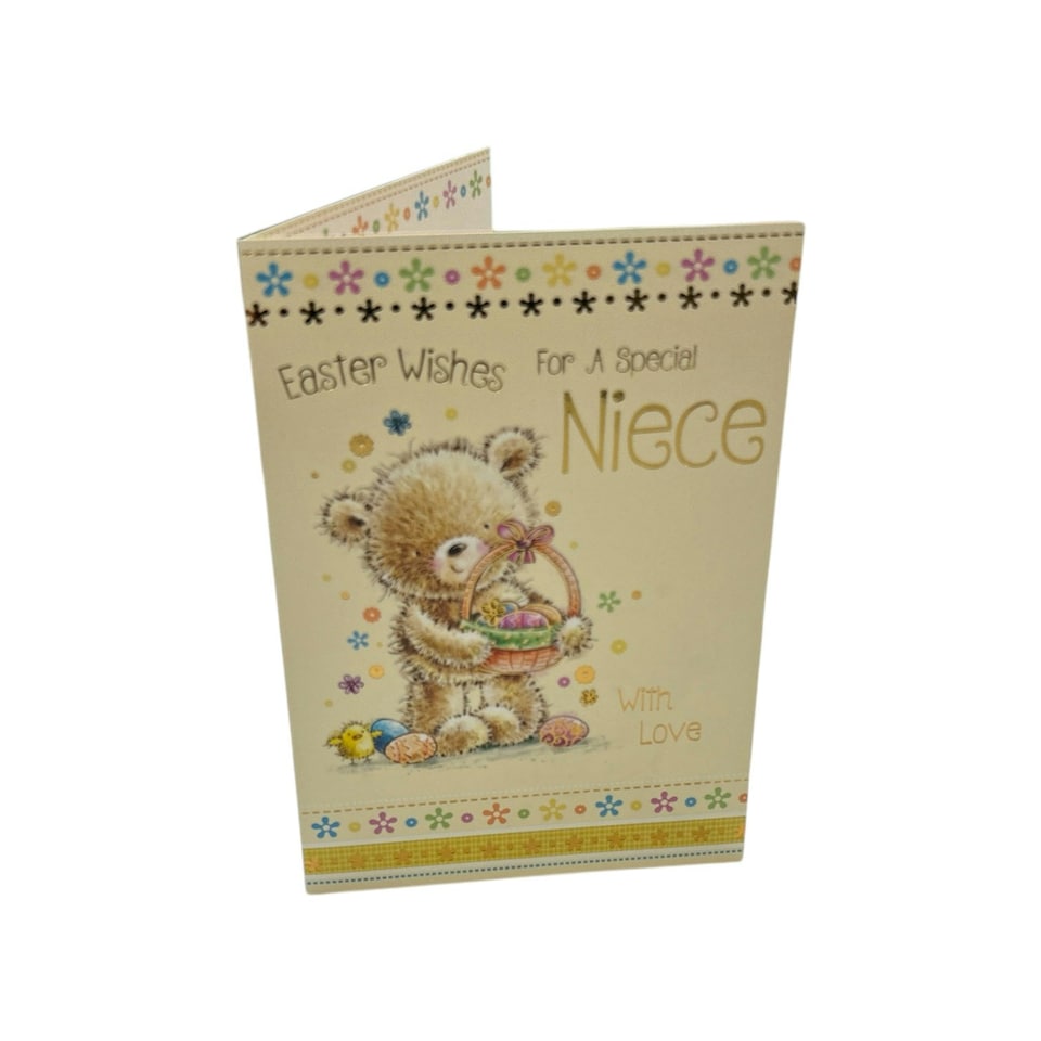 image 1 of For A Special Niece Cute Teddy & Eggs Design Easter Card