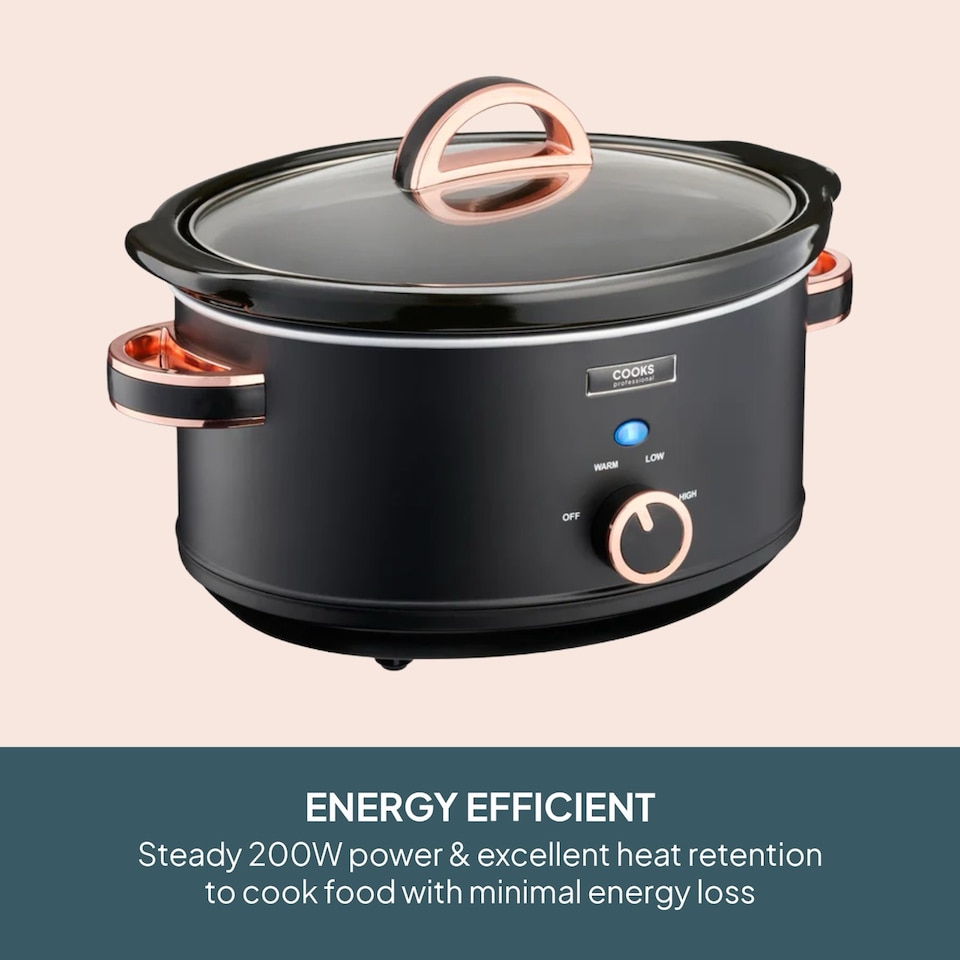 image 1 of Cooks Professional 3.5L Slow Cooker with Lid, Removable Bowl & 3 Heat Settings | Black | Black & Copper