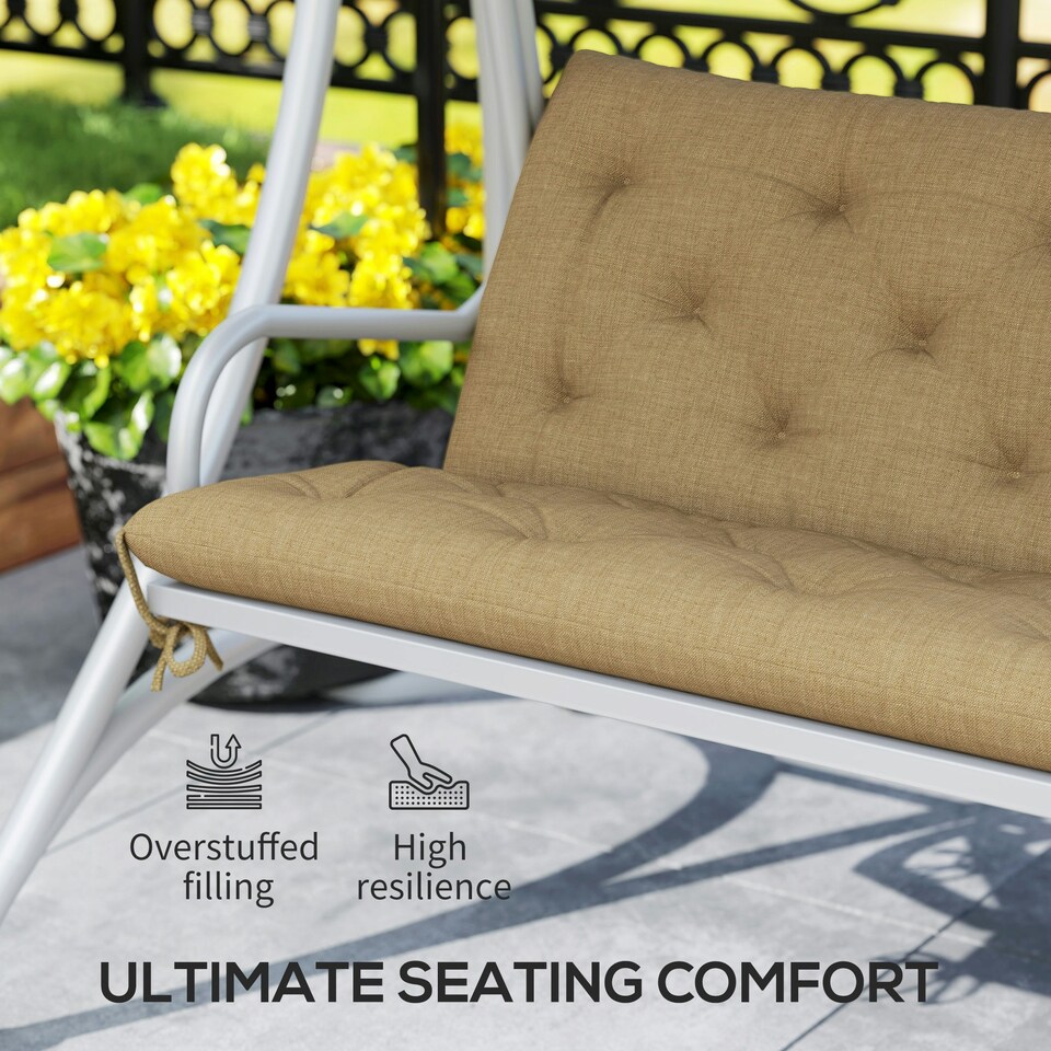 image 1 of Outsunny 3 Seater Garden Bench Cushion Outdoor Seat Pad w/ Ties Khaki 