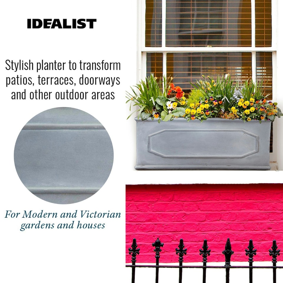 image 1 of Window Box Faux Lead Chelsea Trough Light Stone Garden Planter W22 H22 L60 cm, 29 ltrs Cap.
