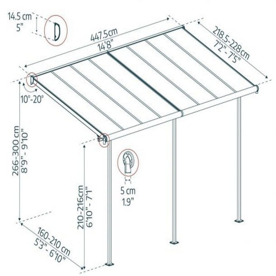 image 1 of Patio Cover Sierra 2.3 x 4.6 Clear - Polycarbonate - L447.5 x W224 x H300 cm - White White