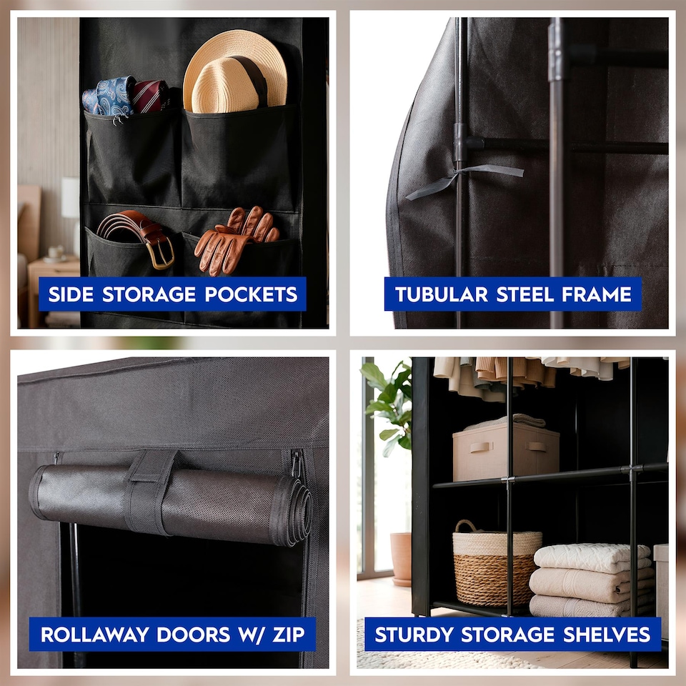 image 1 of Harbour Housewares Portable Fabric Wardrobe - 170 x 45 x 167cm