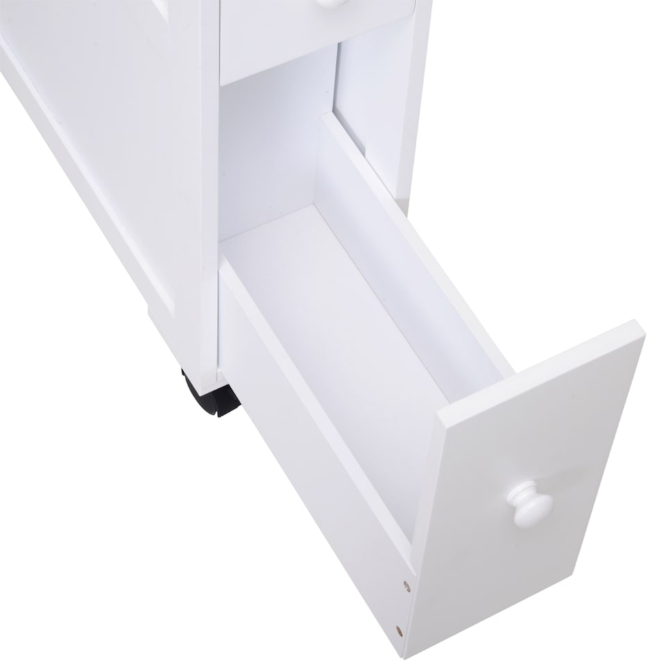 image 1 of HOMCOM 72x16cm Narrow Bathroom Storage Unit w  2 Drawers Open Top 4 Wheels Slimline Modern Rolling Home Organisation | White | White