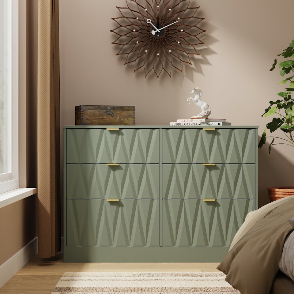 image 1 of Washington 6 Drawer Wide Chest of Drawers in Reed Green (Ready Assembled) | Green | Reed Green