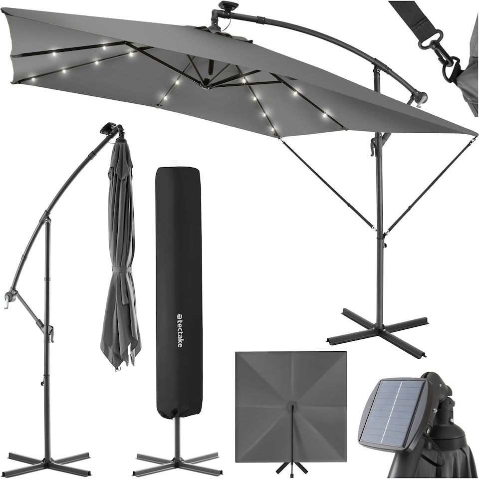 image 1 of Parasol Sunna - 250 x 250 cm with LED solar lighting, with protective cover Grey | Light Grey