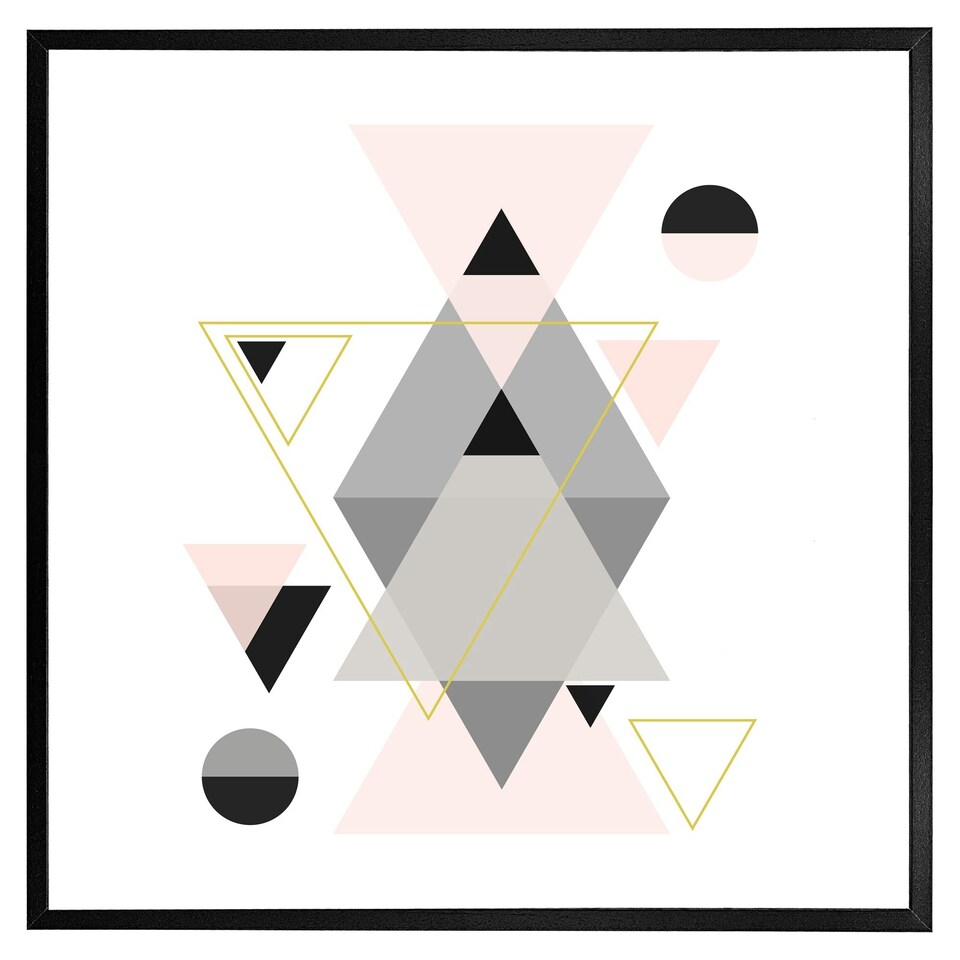 image 1 of Pink & grey geometric triangles (Picture Frame) Grey | M