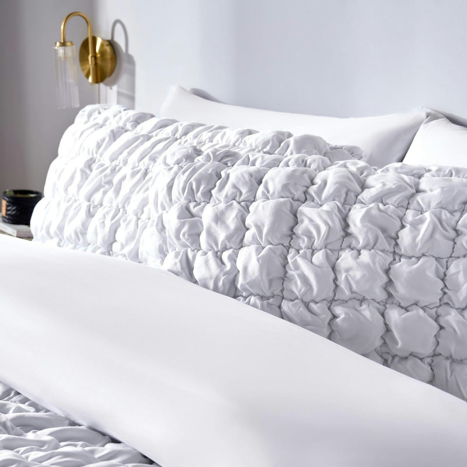 image 1 of OHS Soft Quilted Seersucker Duvet Cover Set White | White | Double