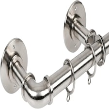 Lister Cartwright 25mm Polished Steel Industrial Pipe Extendable Curtain Pole Heavy Duty Metal Curtain Rod with Rings(120-320 cm)