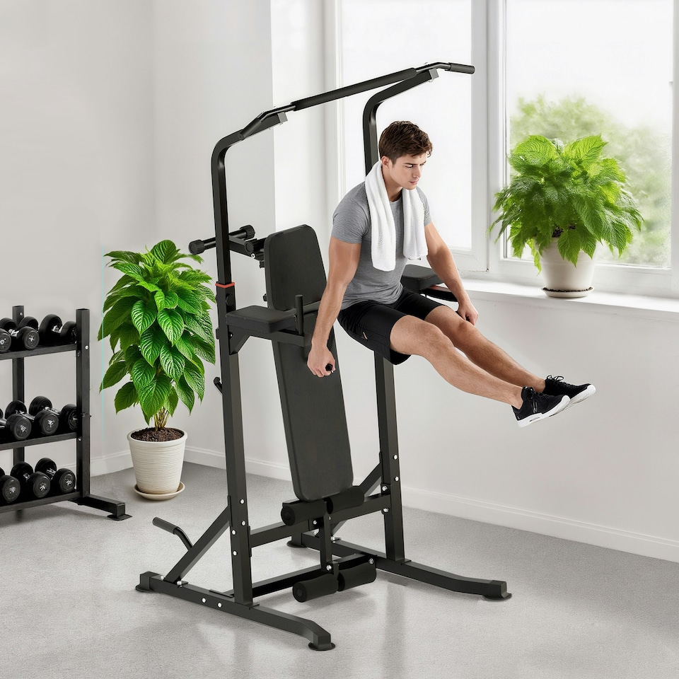 image 1 of HOMCOM Adjustable&Folded Dip Stands Multi-Function Pull-ups Sit-ups Fitness tool