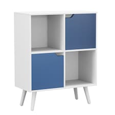 White 4-Cube Storage Unit with 2 Wooden Doors and Legs | Blue | Blue & White | 1