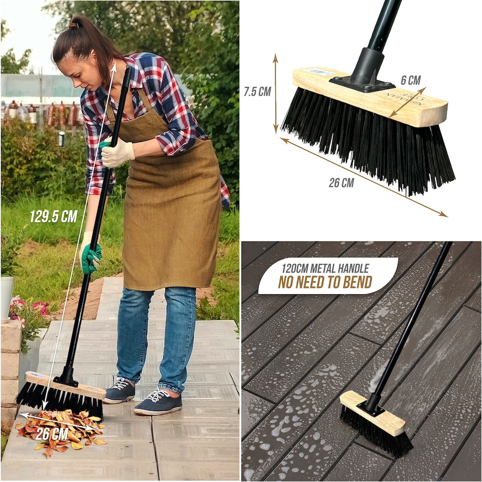 image 1 of Stiff PVC 10" Outdoor Yard Broom Heavy Duty Garden Brush with Black Metal Handle