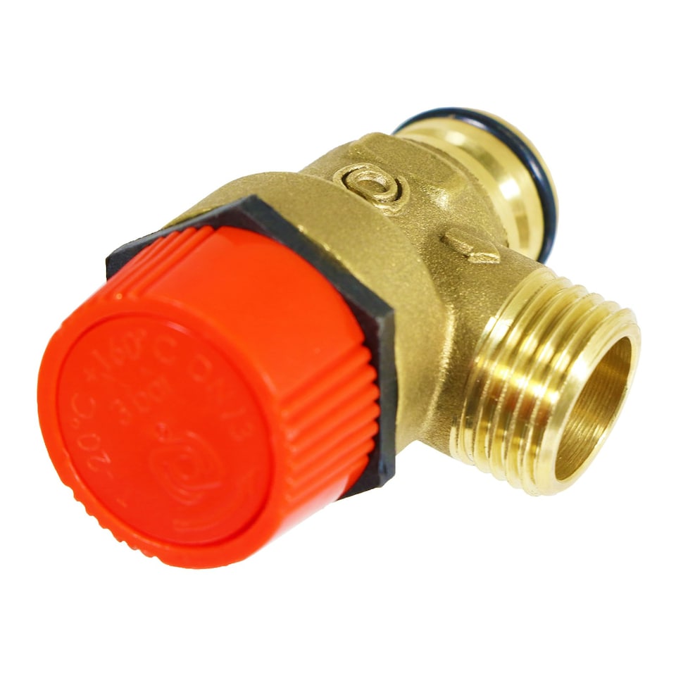 image 1 of SPARES2GO Pressure Relief Safety Valve for Baxi Boiler 3 Bar 1/2" BSP Male x Push Fit Brass PRV