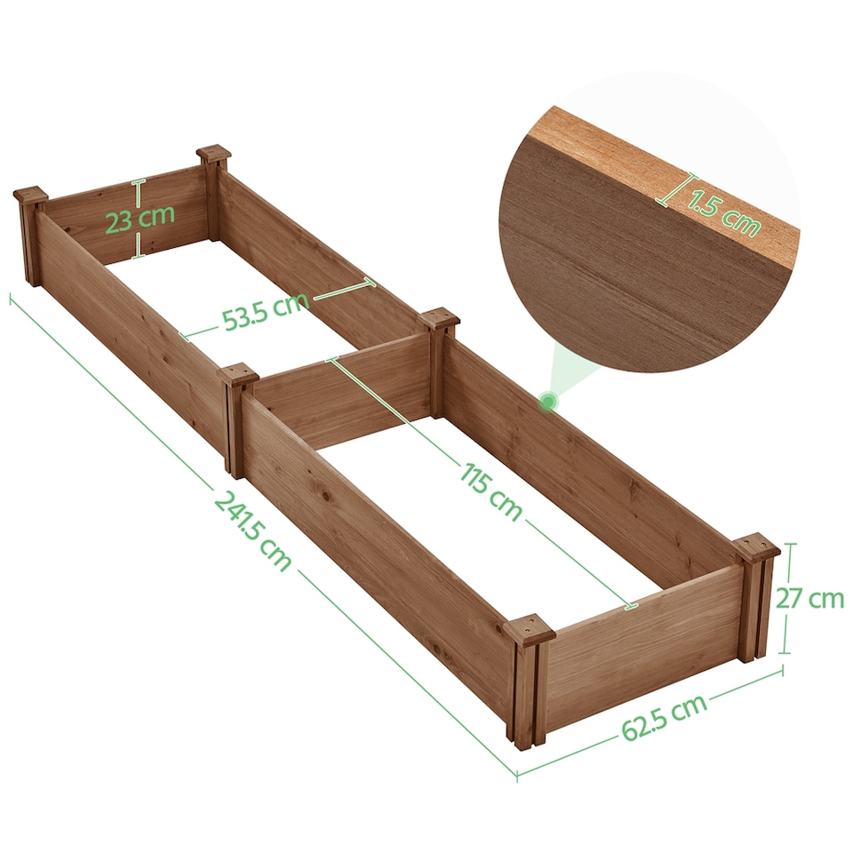 image 1 of Yaheetech 62.5 cm W Wooden Raised Garden Bed-Dark Brown | Brown | Dark Browm | 241.5 cm L x 62.5 cm W x 27 cm H | 1