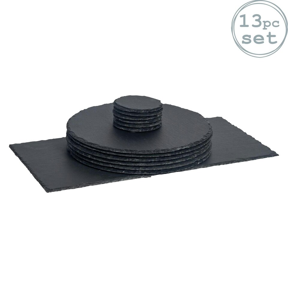 image 1 of Argon Tableware 13 Piece Round Slate Placemats & Coasters Set Grey