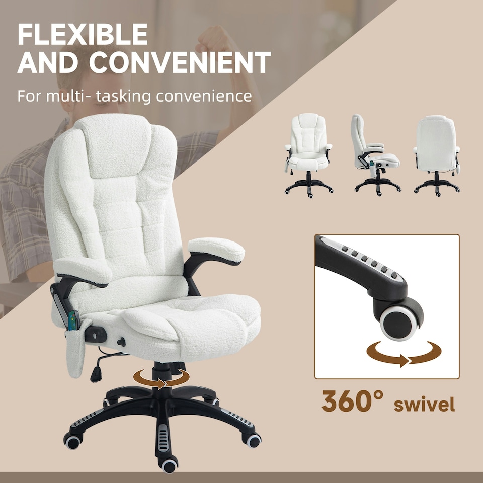 image 1 of Vinsetto Office Chair w/ Heating Massage Points Relaxing Reclining White