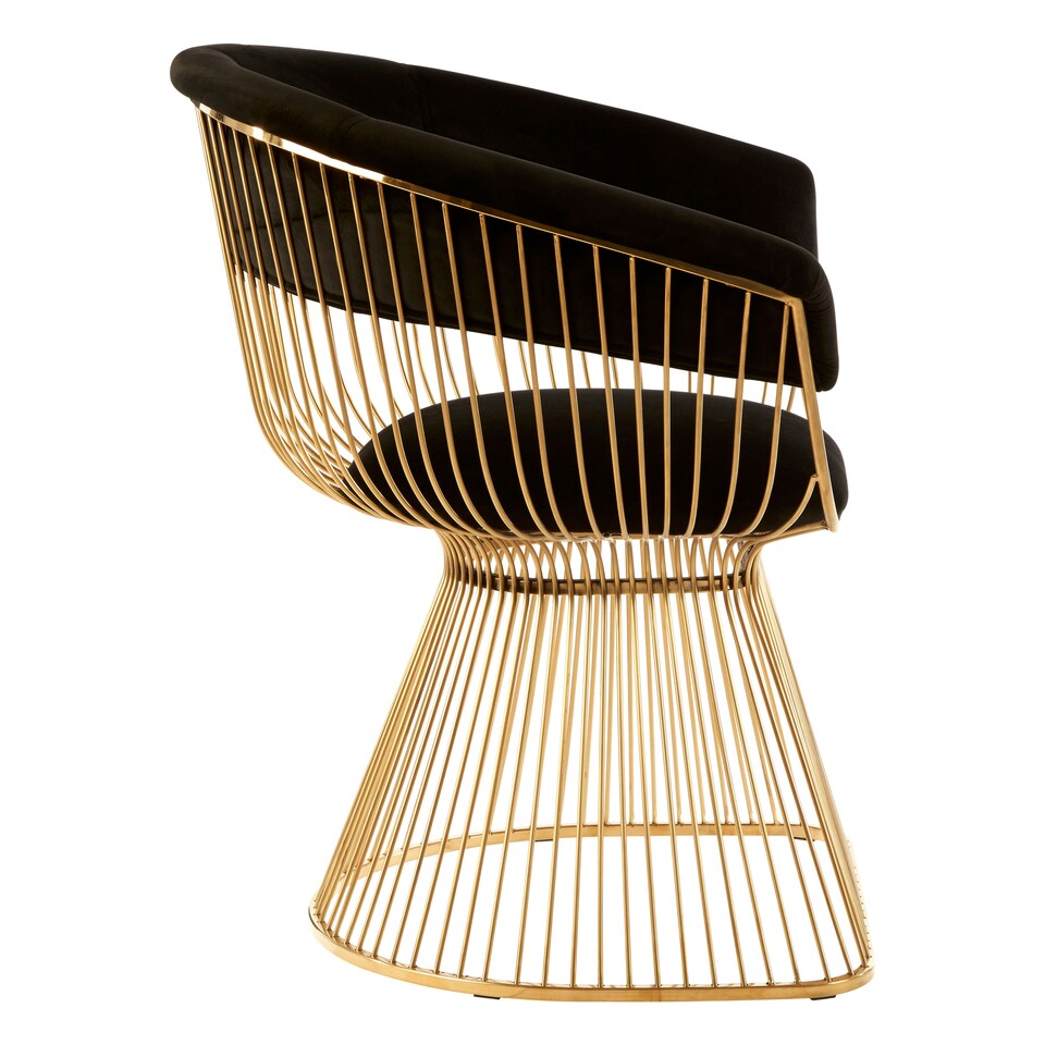 image 1 of Interiors by Premier Black Velvet and Gold Finish Chair, Easy to Clean Small Velvet Chair, Large Black Steel Frame Armchair